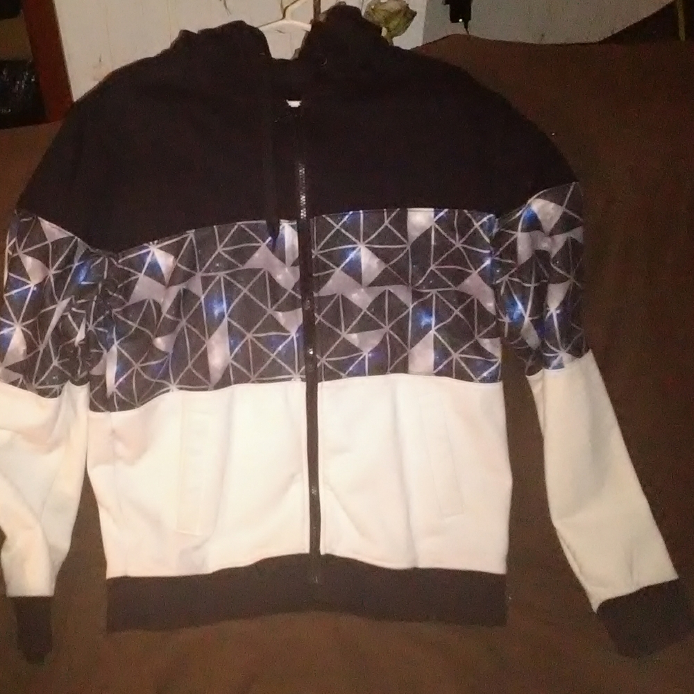 Black, Blue, and White Patterned Hoodie